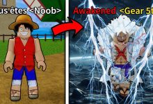 Luffy en Gear 5 face à Kaido dans un défi Blox Fruits inspiré de One Piece