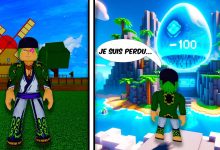 Zoro perdu dans Blox Fruits avec une roue de Fruits permanents