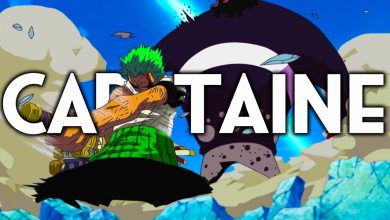 Zoro debout face à Bartholomew Kuma à Thriller Bark après avoir protégé Luffy